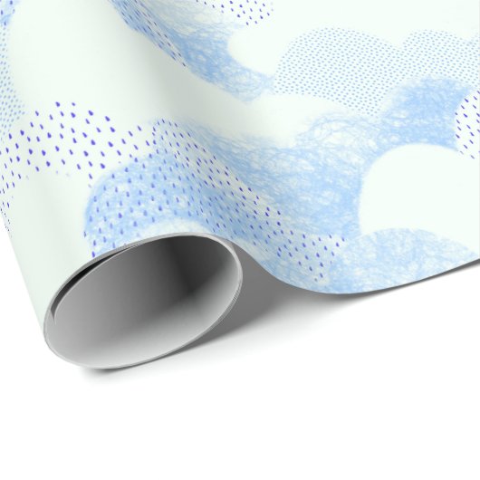 Sky Blue and White Textured Abstrakt Clouds Geschenkpapier (Rolleneckpunkt)
