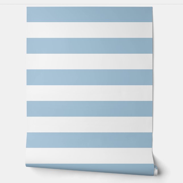 Sky Blue and White Wide Horizontal Stripes Tapete (Abrollen)