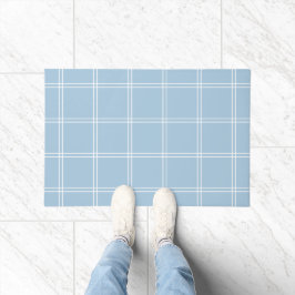 Sky Blue and White Windowpane Check Fußmatte