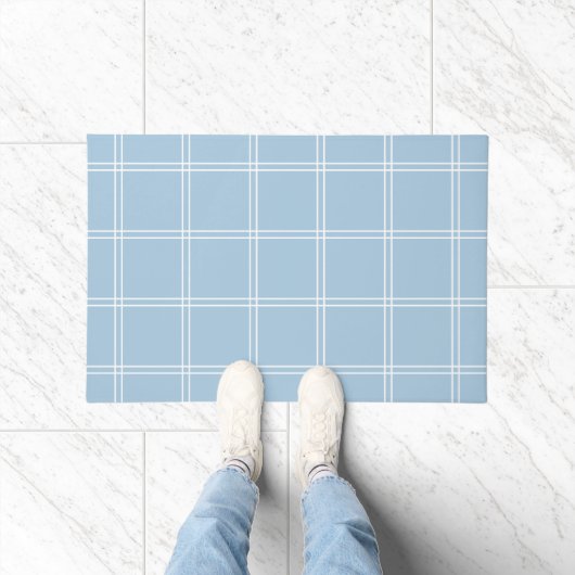Sky Blue and White Windowpane Check Fußmatte (Indoor)