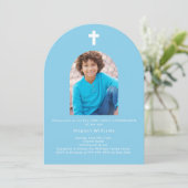 Sky blue arch Foto boy First Holy Communion Einladung (Stehend Vorderseite)