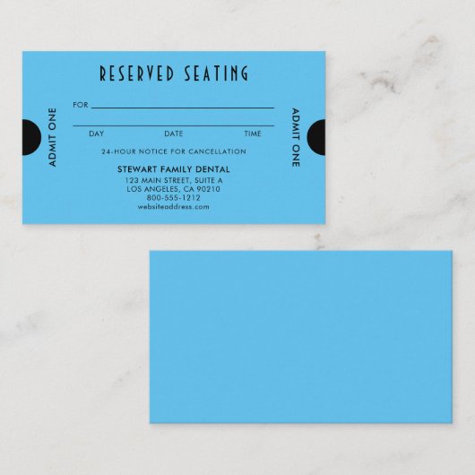 Sky Blue Art Deco Sitzecke Dental Terminkarte (Vorne/Hinten)