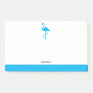 Sky Blue auf White Flamingo & Border mit Namen Post-it Klebezettel