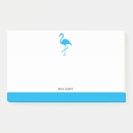 Sky Blue auf White Flamingo & Border mit Namen Post-it Klebezettel (Vorderseite)