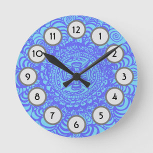 Sky Blue Aztec Mandala Clock Runde Wanduhr