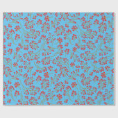 Sky Blue Background mit Red Fruit Wrapping Paper Geschenkpapier (Flach)