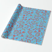 Sky Blue Background mit Red Fruit Wrapping Paper Geschenkpapier (Ungerollt)