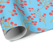 Sky Blue Background mit Red Fruit Wrapping Paper Geschenkpapier (Rolleneckpunkt)
