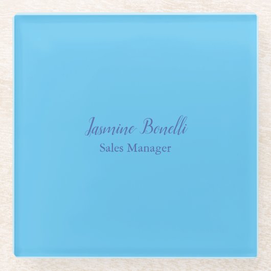 Sky Blue Beruflich Modern Minimalistischer Name Glasuntersetzer (Vorderseite)
