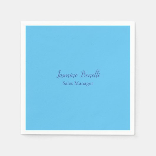 Sky Blue Beruflich Modern Minimalistischer Name Serviette (Vorderseite)
