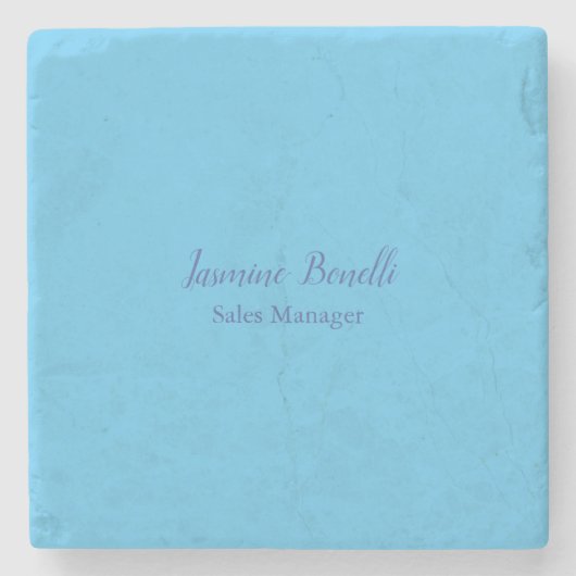 Sky Blue Beruflich Modern Minimalistischer Name Steinuntersetzer (Vorderseite)