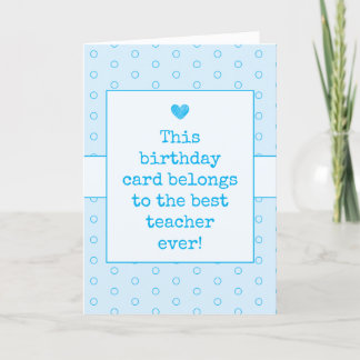 Sky Blue Best Teacher je Typografie Geburtstag Karte