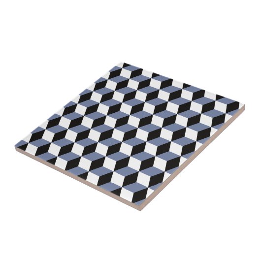 Sky Blue Black & White 3D Cubes Pattern Fliese (Seite)