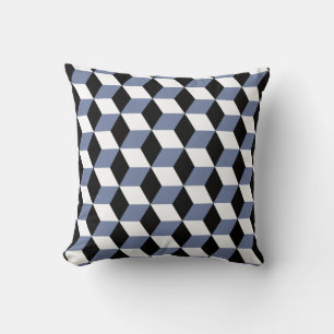 Sky Blue Black & White 3D Cubes Pattern Kissen