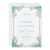 Sky Blue Blossom Elegant Gold Frame Wedding