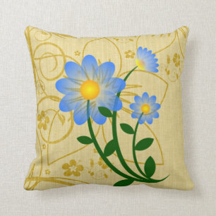 Sky-Blue-Blume auf Gold Floral Print Kissen