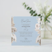 Sky Blue Boho White Floral Square Brautparty Einladung (Stehend Vorderseite)
