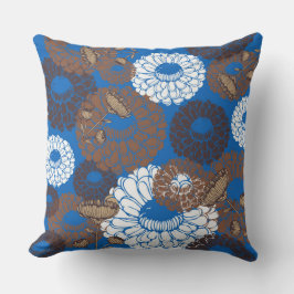 Sky Blue Broun Flower Throw Pillow Kissen