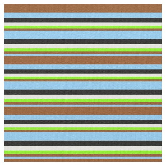 Sky Blue, Brown, Chartreuse, Minze Cream & Black Stoff (Nahaufnahme)