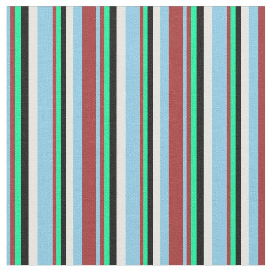 Sky Blue, Brown, Green, Black & White Muster Stoff (Nahaufnahme)