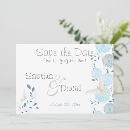 Sky Blue Butterfly Chrysanthema Save the Date (Stehend Vorderseite)