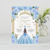 Sky Blue Butterfly Princess Dress Quinceanera Einladung (Stehend Vorderseite)