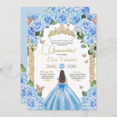 Sky Blue Butterfly Princess Dress Quinceanera Einladung (Vorne/Hinten)