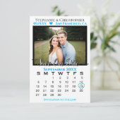 Sky Blue Calendar & Foto Wedding Rette unser Datum Karte (Stehend Vorderseite)