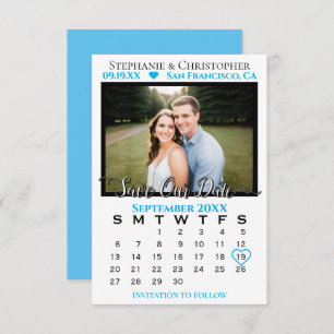 Sky Blue Calendar & Foto Wedding Rette unser Datum Karte