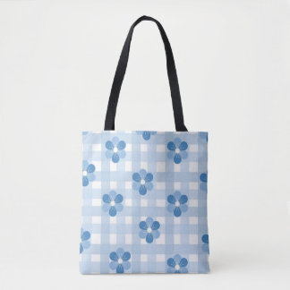 Sky Blue Checkered Toter Bag Tasche