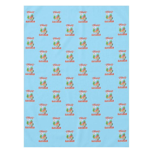 Sky Blue Chili Feliz Navidad Pattern Tischdecke (Vorderseite)