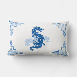 Sky Blue Chinoiserie Dragon und Wolken Lendenkissen