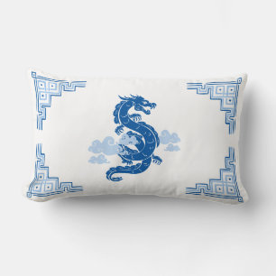 Sky Blue Chinoiserie Dragon und Wolken Lendenkissen