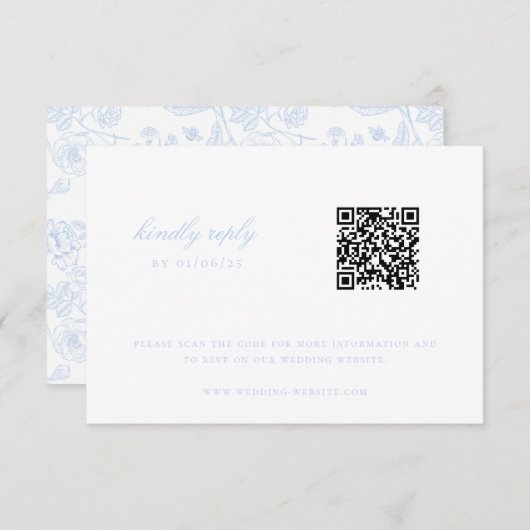 Sky Blue Chinoiserie Wedding QR Code RSVP Karte (Vorne/Hinten)