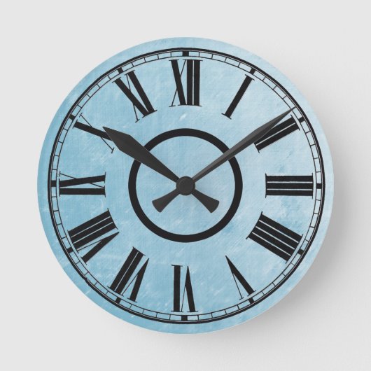 Sky Blue Clock Weathered Effect Roman Numbers Runde Wanduhr (Vorderseite)