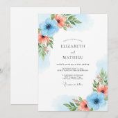 Sky Blue Coral Bloom Wedding Einladung (Vorne/Hinten)