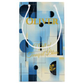 Sky Blue & Cream Tranquil Geometric Contemporary Kleine Geschenktüte (Rückseite)