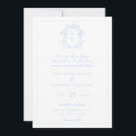 Sky Blue Crest Monogram Wedding Einladung<br><div class="desc">Sky Blue Monogram Crest,  wedding invitation. Vintage inspired Regency-Era baroque line art monogram crest.</div>