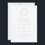 Sky Blue Crest Monogram Wedding Einladung<br><div class="desc">Sky Blue Monogram Crest,  wedding invitation. Vintage inspired Regency-Era baroque line art monogram crest.</div>