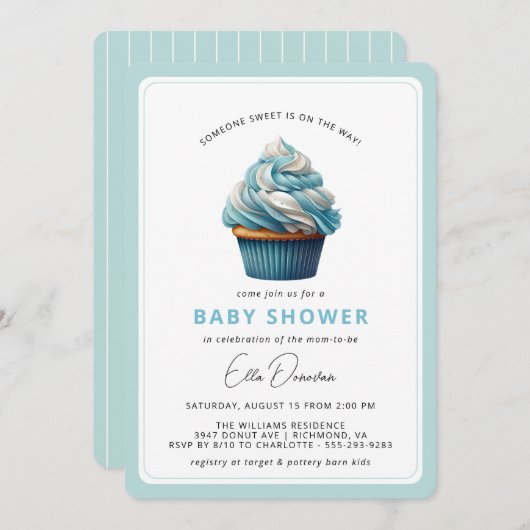 Sky Blue Cupcake | Dessert Theme Boy Baby Dusche Einladung (Vorne/Hinten)