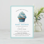 Sky Blue Cupcake | Dessert Theme Boy Baby Dusche Einladung (Stehend Vorderseite)