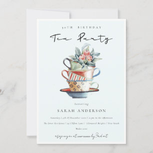 Sky Blue Cups jedes Alter Geburtstag Tee Party lad Dankeskarte