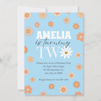 Sky Blue Daisy 2. Geburtstag Einladung