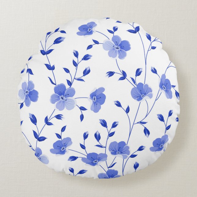 Sky Blue Daisy Floral Rundes Kissen (Vorderseite)