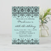 Sky Blue Damask 16 . Geburtstag Geburtstag Einladu Einladung (Stehend Vorderseite)