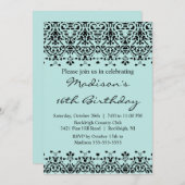 Sky Blue Damask 16 . Geburtstag Geburtstag Einladu Einladung (Vorne/Hinten)