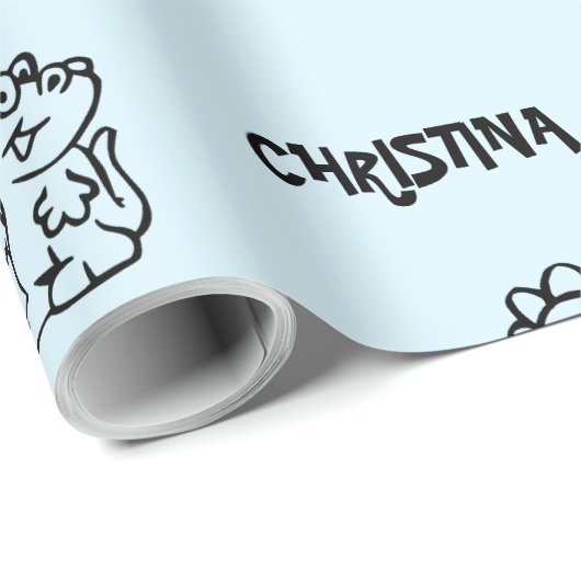 Sky Blue Dino-Themed Kid's Birthday Geschenkpapier (Rolleneckpunkt)