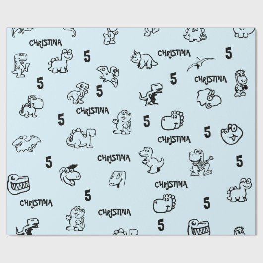 Sky Blue Dino-Themed Kid's Birthday Geschenkpapier (Flach)
