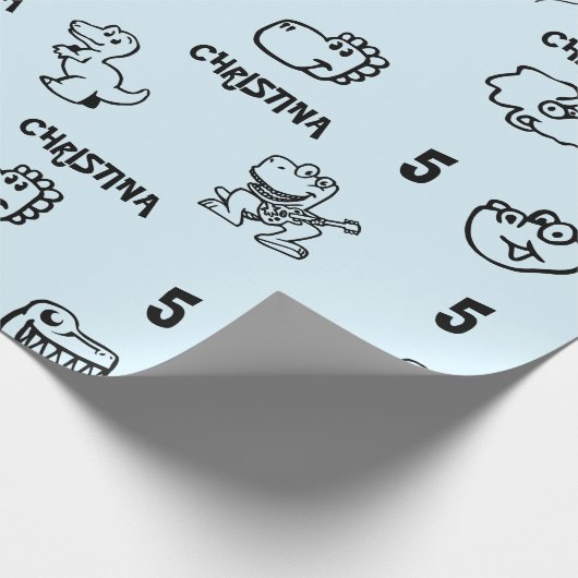 Sky Blue Dino-Themed Kid's Birthday Geschenkpapier (Ecke)