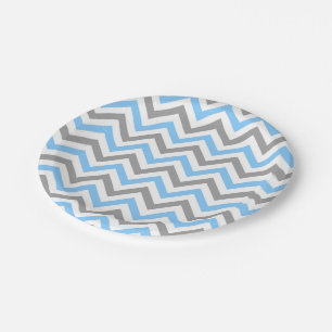 Sky Blue, Dk Gray Welch großes Zickzack ZigZag Mus Pappteller